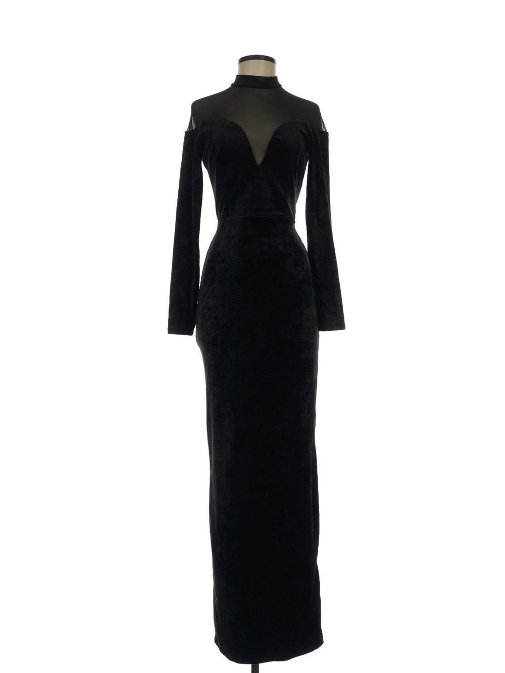 Lulu's Black Velvet Long Sleeve Illusion Maxi Dress